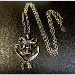 Vivienne Westwood Ribbon Heart Orb Necklace Gunmetal Black with drawstring